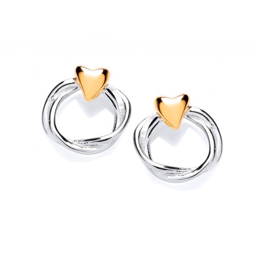 Carol Anne Silver Twisted Triple Strand Studs With Gold Plated Heart