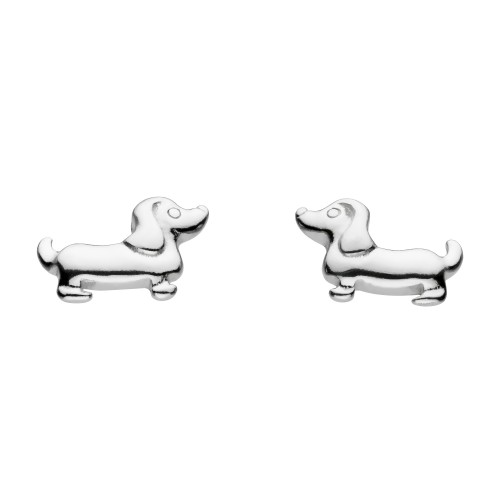 Dew Silver Sausage Dog Stud Earrings