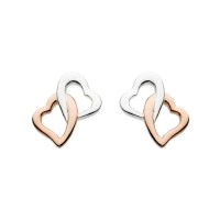 Dew Stu Interlinking Hearts with Rose Gold Plate Studs Earrings