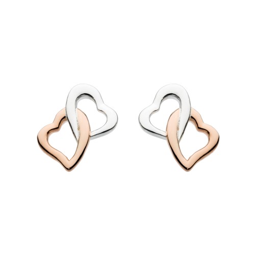 Dew Stu Interlinking Hearts with Rose Gold Plate Studs Earrings