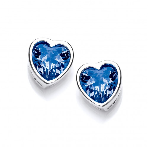 Carol Anne Silver Tiny Blue CZ Heart Studs
