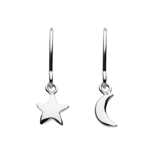Dew Silver Moon & Star Drop Earrings
