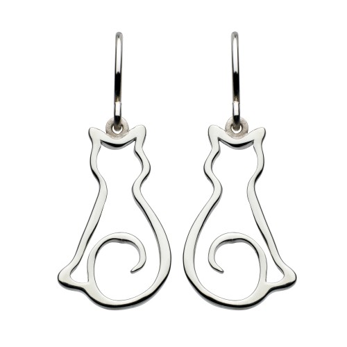 Dew Silver Pussy Cat Drop Earrings