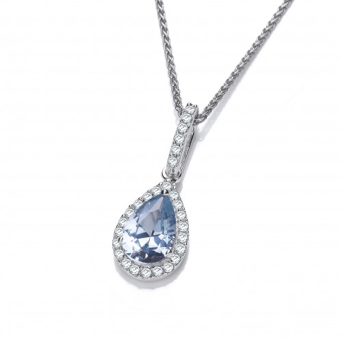 Carol Anne Silver Aqua CZ Teardrop Penadnt with CZ Surround