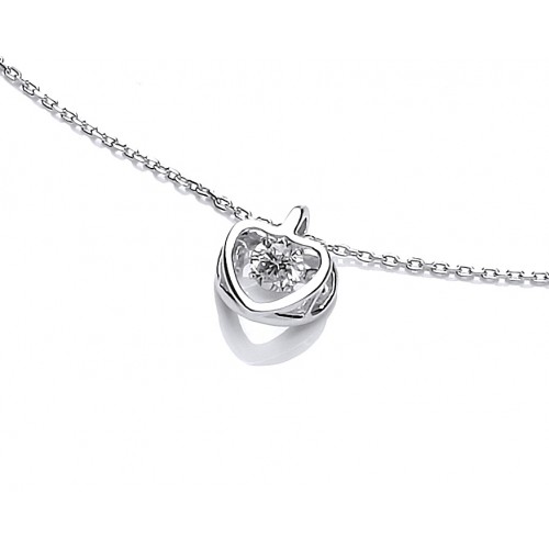 Carol Anne Silver Hanging CZ In Open Heart Necklace