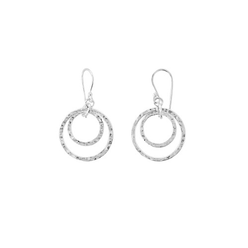 Dew Silver Hammered Circle Drop Earrings