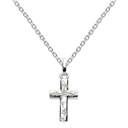 Dew Silver Small Engraved Cross Pendant