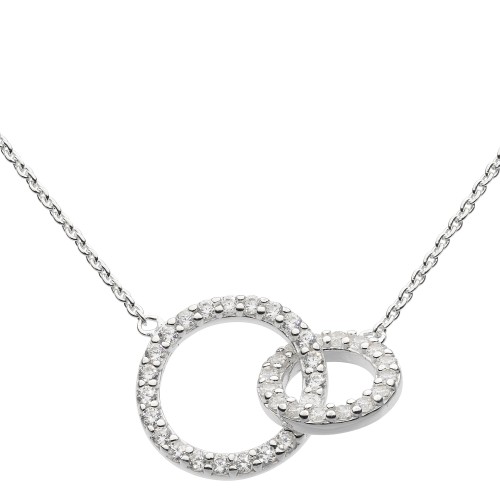 Dew Silver CZ Double Circle Necklace 