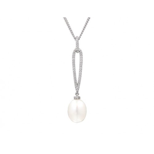 Amore Silver Pearl Drop Necklace