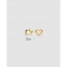 Kit Heath Silver Gold Plate Love Silver Heart Golden Fine Outline Two-Tone Stud Earrings Kit Heath Silver Gold Plate Love Silver Heart Golden Fine Outline Two-Tone Stud Earrings