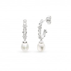 Kit Heath Sterling Silver Blossom Flyte Honey Flower Pearl Oval Hoop Earrings