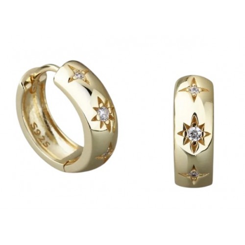LBJ Silver Gold Plate Chunky Cz Star Huggies 