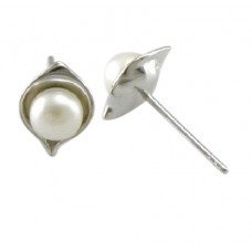 Silver LBJ Pearl Stud Earrings