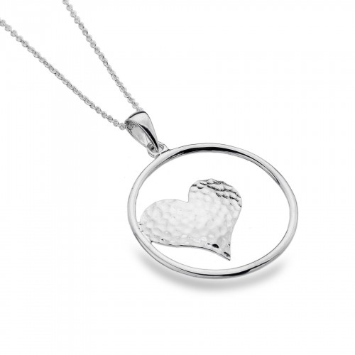 Sea Gems Silver Open Circle Pendant With Hammered Heart Sea Gems Silver Open Circle Pendant With Hammered Heart