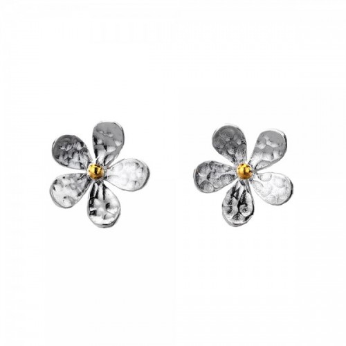 Silver Medium Textured Daisy Studs