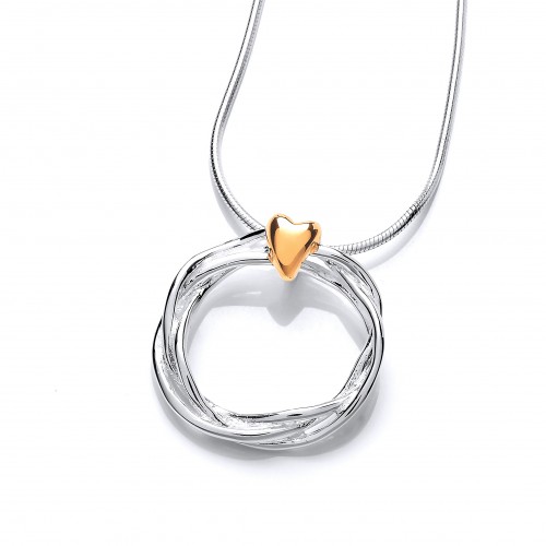 Carol Anne Silver Twisted Triple Strand Pendant with Gold Plated Heart