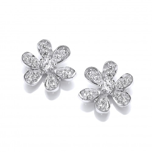 Carol Anne Silver CZ Six Petal Flower Studs