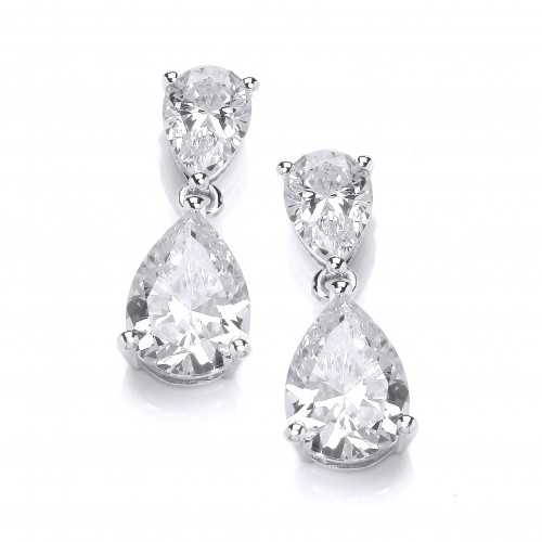 Carol Anne Silver CZ Double Teardrop Drop