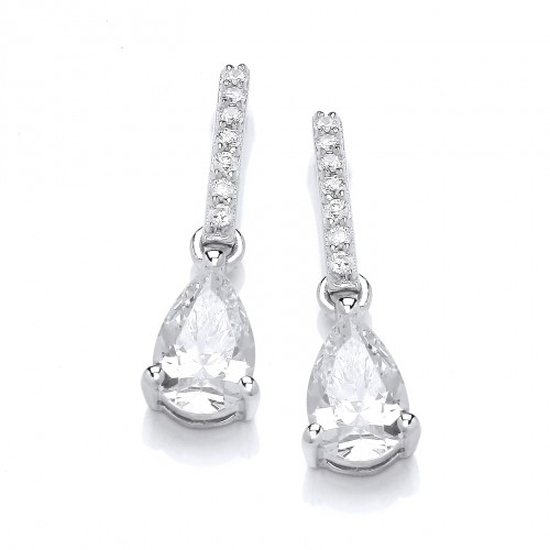 Carol Anne Silver CZ Teardrop Drop With CZ Bail