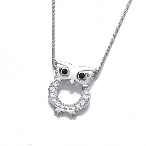 Carol Anne Silver Horse Shoe CZ Owl Pendant
