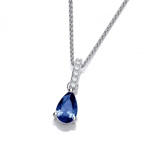 Carol Anne Silver Teardrop Sapphire CZ Pendant with long CZ Bail