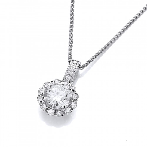Carol Anne Silver Round Four Claw CZ Floral Cluster Pendant
