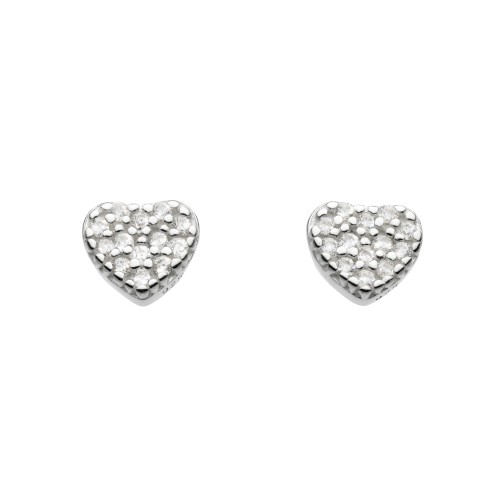 Dew Silver CZ Small Heart Stud Earrings