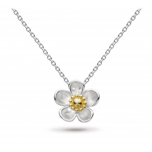 Kit Heath Silver Blossom Wood Rose Large Gold Plate Necklace