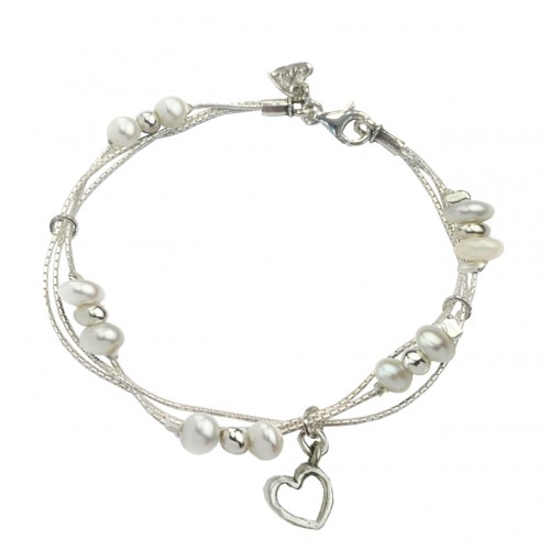 Aviv Silver Pearl And Heart Bracelet